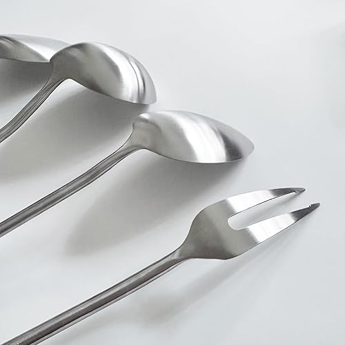 Miniatura 10 de Juego de utensilios de cocina de acero inoxidable para servir de metal, juego de 6 piezas de espátula Wok, cuchara ranurada, cuchara para pasta,