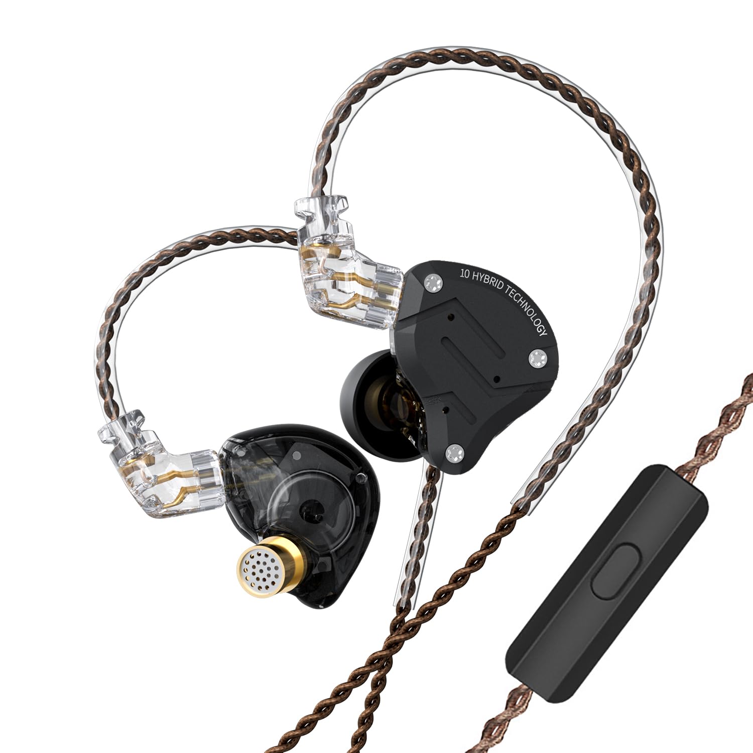 KZ ZS10PRO イヤホン 有線 4BA+1DD カナル型イヤホン ゲーミングイヤホン イヤモニ アルミニウム合金+樹脂製筐体インイヤーモニター 有線イヤホン マイク付き 脱着式耳掛け HIFI音質 重低音 ノイズキャンセリング 音楽モニター/スポ一ツ/ゲーム/ライブ放送(ブラック·マイク付き)