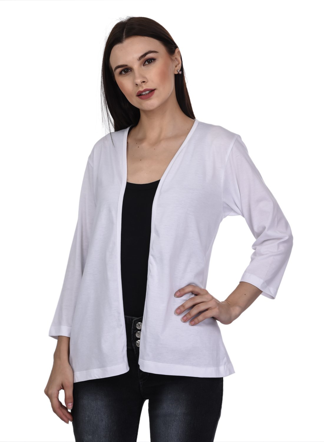 kalt Women's 3/4th Sleeves Open Plain Shrug-picture-11