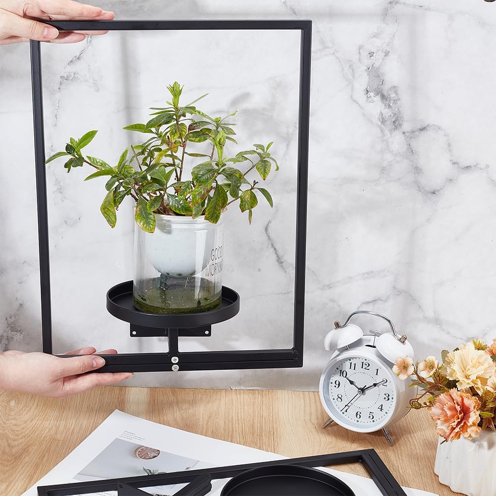 OLYCRAFT 2 Sets Picture Frame Wall Plant Holder Black Metal Window Plant Shelves Planters for Indoor Wall-Mounted Plants Holder Garden Supplies for Living Room Modern Home Decor