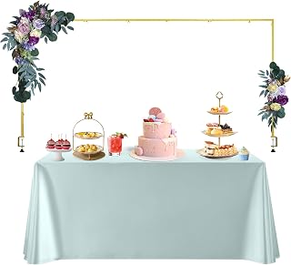 Over The Table Rod Stand with Clamps for Anniversary Christmas Wedding Birthday Party Decoration Gold Metal Adjustable Table Arch with Clamps 12"-39'' Tall 47"-100" Length