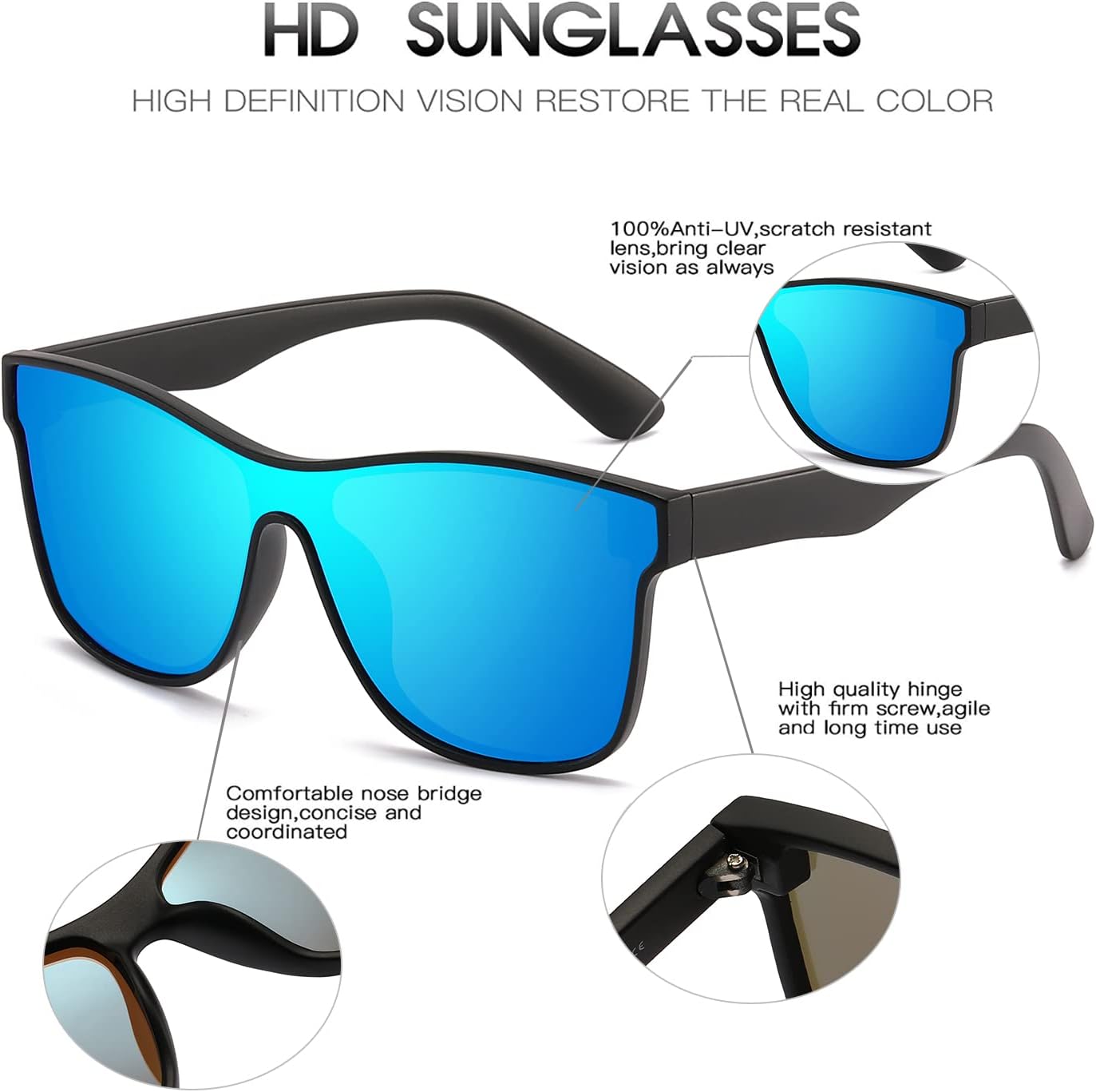 DUBERY Fashion Polarized Sunglasses for Women Men 100% UV Protection Trendy Siamese Lens Shades D8030 - Image 3