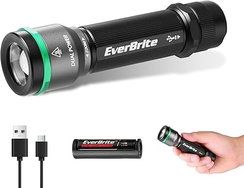 EverBrite Linterna pequeña de 1000 lúmenes, 5 modos de luz de flash zoom, linternas recargables de alto lúmenes, batería recargable de doble