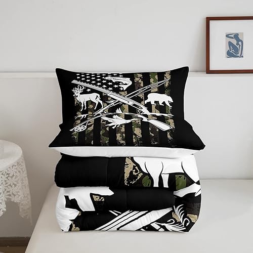 Miniatura 5 de Erosebridal Juego de edredón de caza, pato y ciervo, juego de ropa de cama de pesca con peces de lubina, tamaño King para niños y hombres, edredón