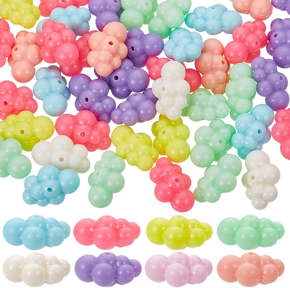 SUNNYCLUE 60Pcs Acrylic Cloud Beads Plastic Weather Beads Bulk Mixed Colors Opaque Loose Celestial Theme Clouds Charms for Jewelry Making Accessories Bracelets Necklaces Keychain Bag Hanging Ornaments