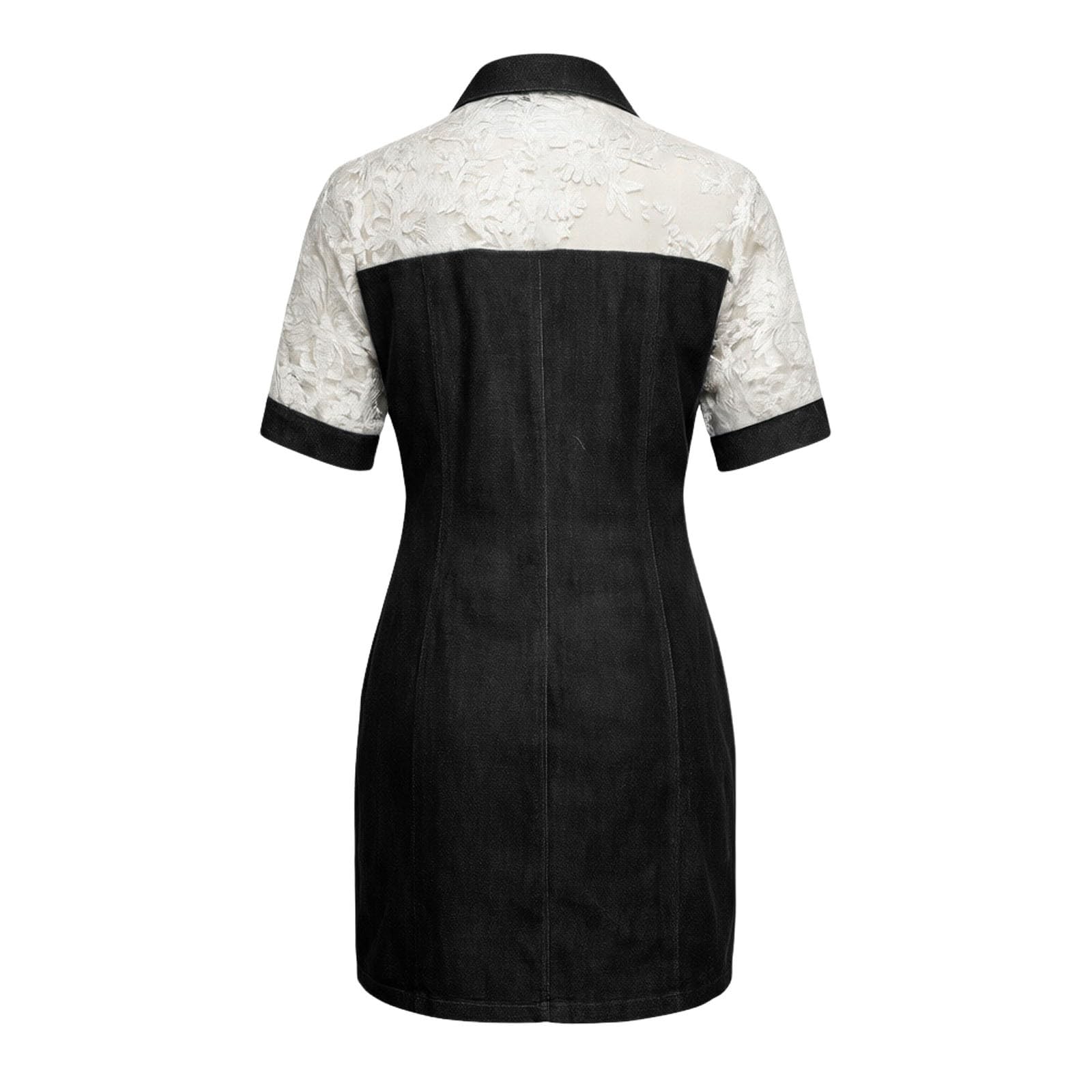 Elegante Vestido Casual de Encaje con Detalles en Contraste, sin Mangas, Corte Ajustado, Ideal para Fiestas, Discotecas o como Atuendo Urbano.