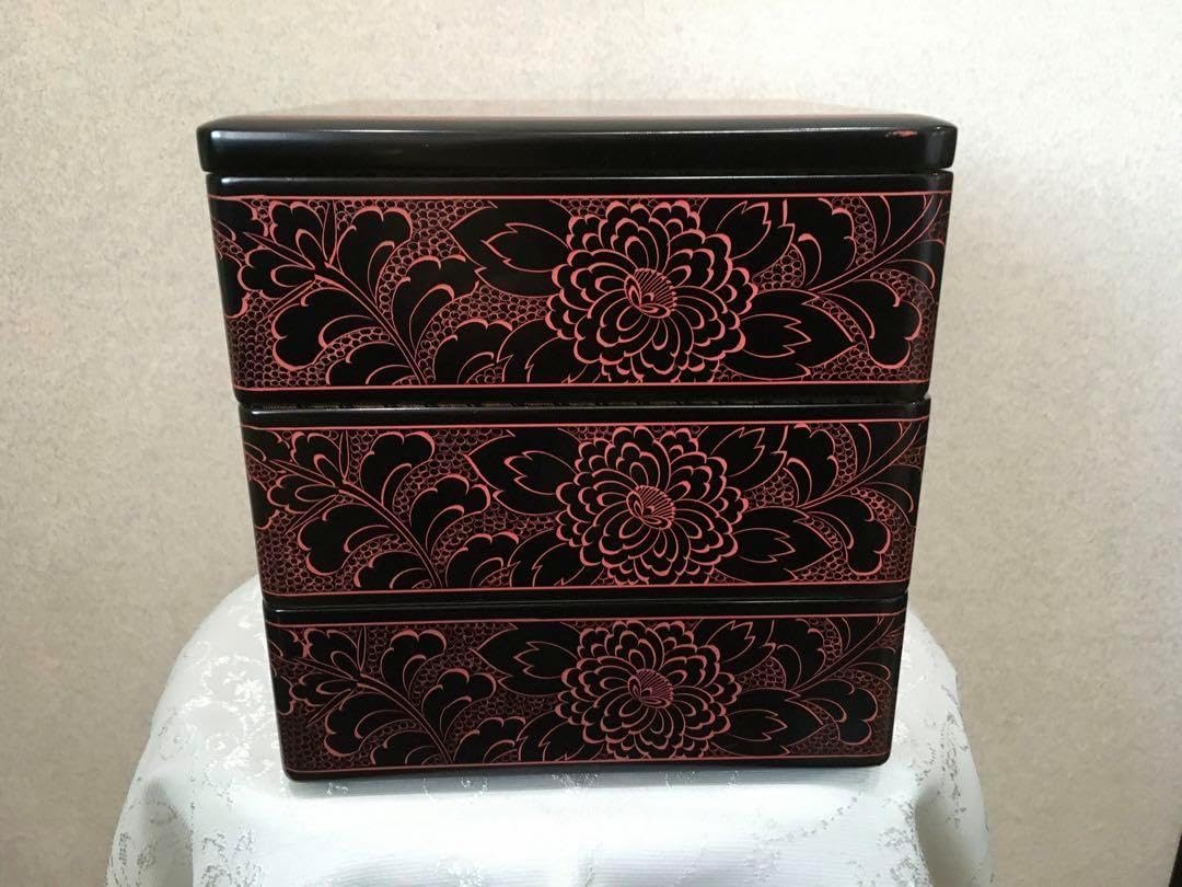 重箱 おせち 銀朱塗二段重内黒取皿二枚付 15cm 木製 漆塗り正月 弁当箱