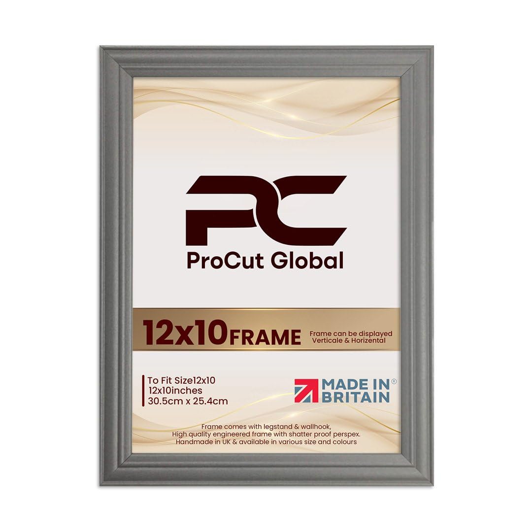 Procut Global 12X10 Dark Grey Picture Frames - Classic Wooden Photo Frame with Shatterproof Perspex for Wall or Tabletop - Perfect for Posters, Certificates & Prints - Sizes & Colors Available