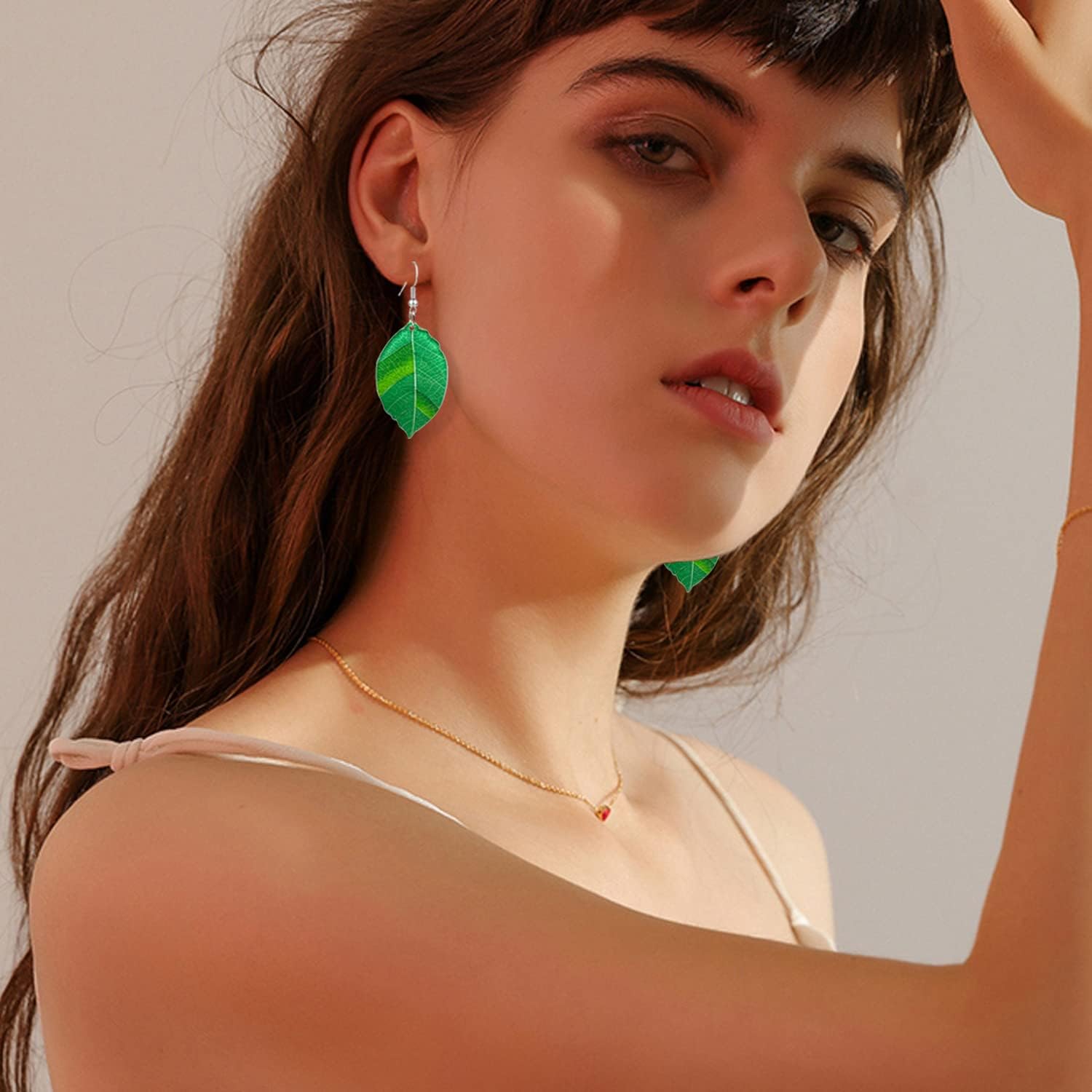 KaFu Lightweight Handmade Acrylic Leaf Earrings Unique Nature Green Plant Earrings Resin Statement Green Leaf Dangle Drop Earrings for Women Girls Jewelry Gifts - Image 3