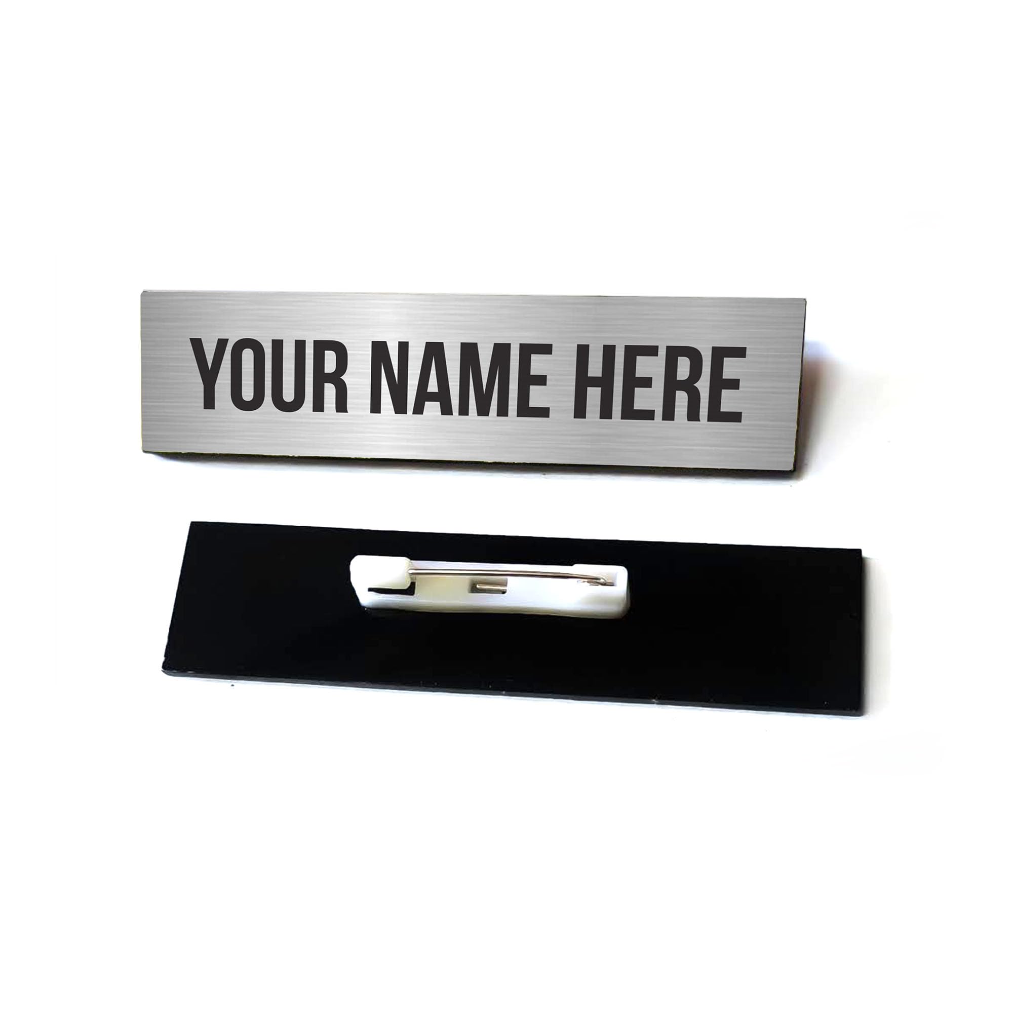 Customised Acrylic Engraved Name Badges, 3in x 0.8in (Brushed Silver)