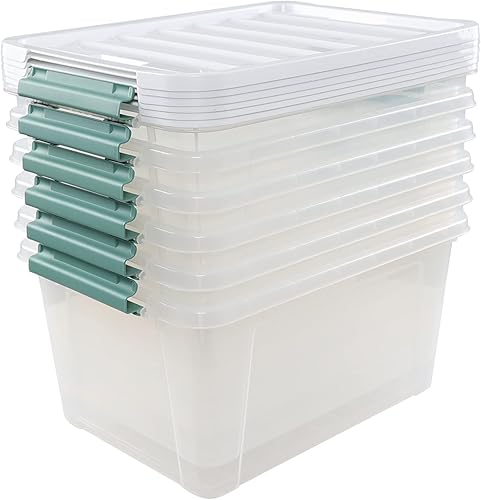 Miniatura 7 de Qskely Paquete de 6 cajas de almacenamiento de plástico de 35 L, caja de almacenamiento con tapa