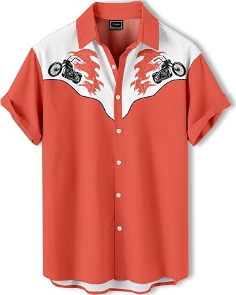 Mens Hawaiian Shirt, Mirrored Graphic Print, Short Sleeve Vacation Shirt, Tropical Casual Beach