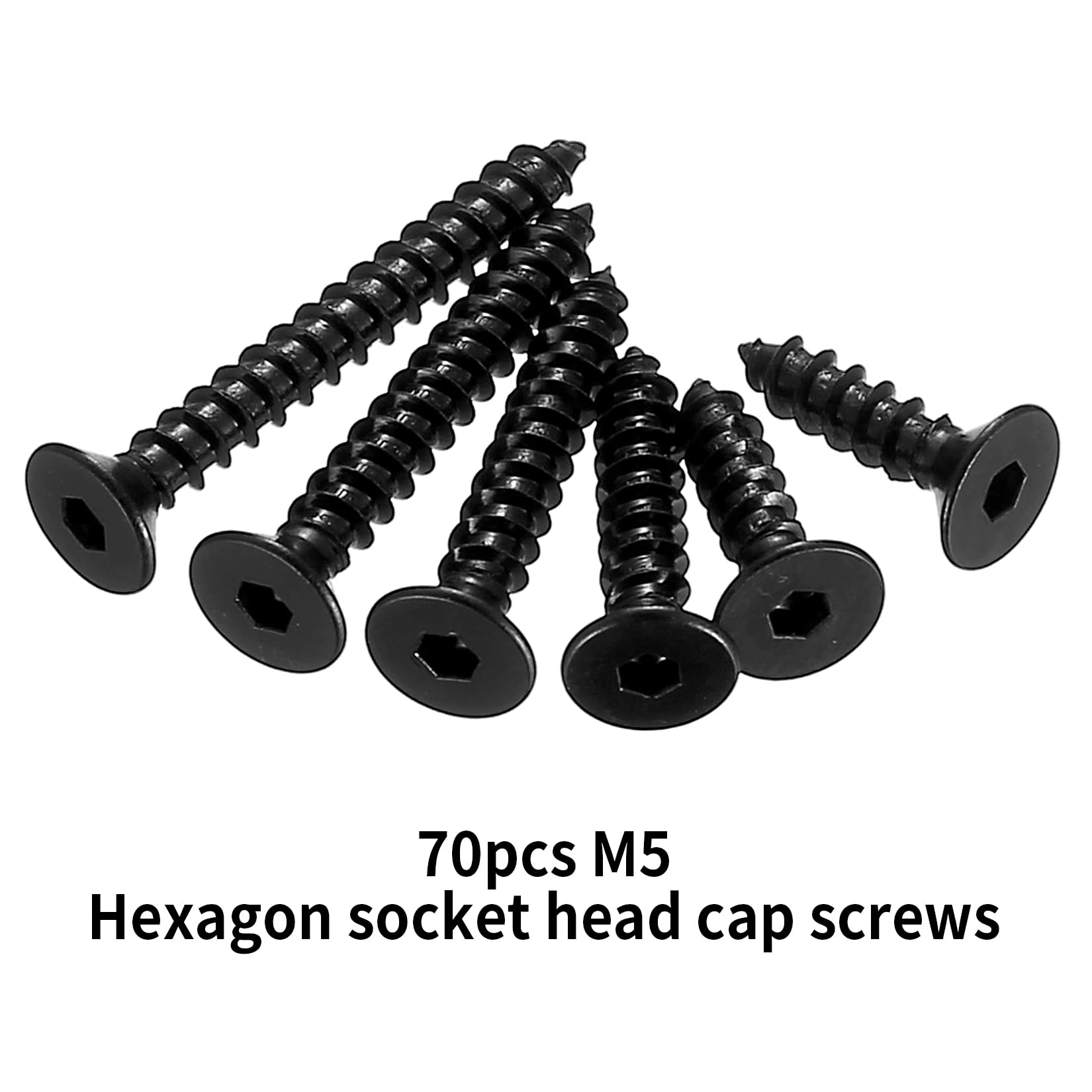 70 Pcs M5 Black Self Tapping Screws for Wood Assortment Set Countersunk Head Hex Socket Cap Screws - Image 3