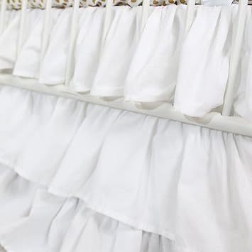 Ruffled Crib Skirt Baby BedSolid 3 Tiered Crib Baby Bedding Skirts,Crib Bed Skirt Dust Ruffle with Platform, Accessories for Baby Boys Girls,17.7" Drop- Fits Standard Cribs,28"x 52" White