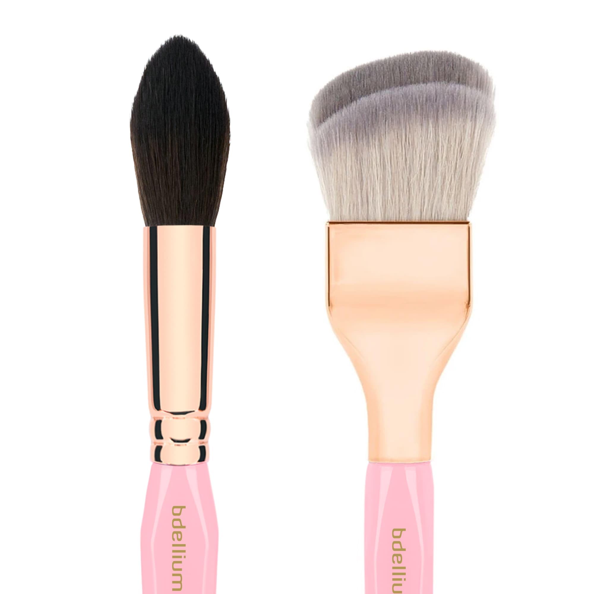 Bdellium Tools Set di pennelli per trucco viso triangolari rosa e oro, con morbide setole sintetiche e ghiera in ottone oro rosa per un aspetto impeccabile (rosa, 4 pezzi)