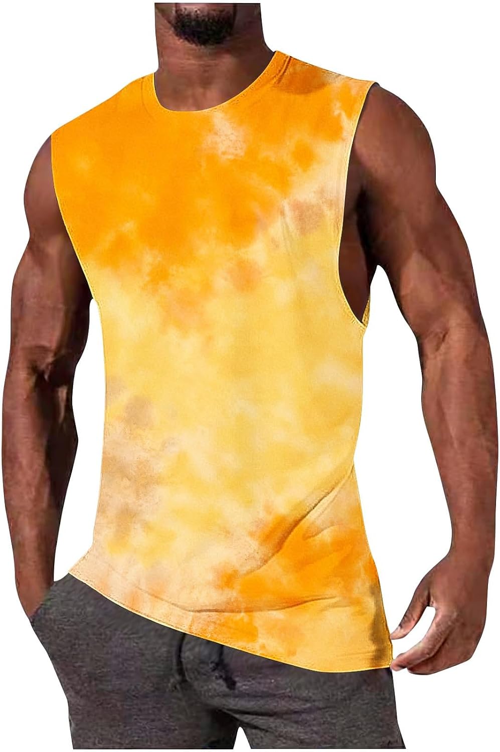 Fashion Tie Dye Tank Top for Men:Casual Crew Neck Sleeveless Tunic Tops Loose Fit Sleeveless Tshirts Plus Size