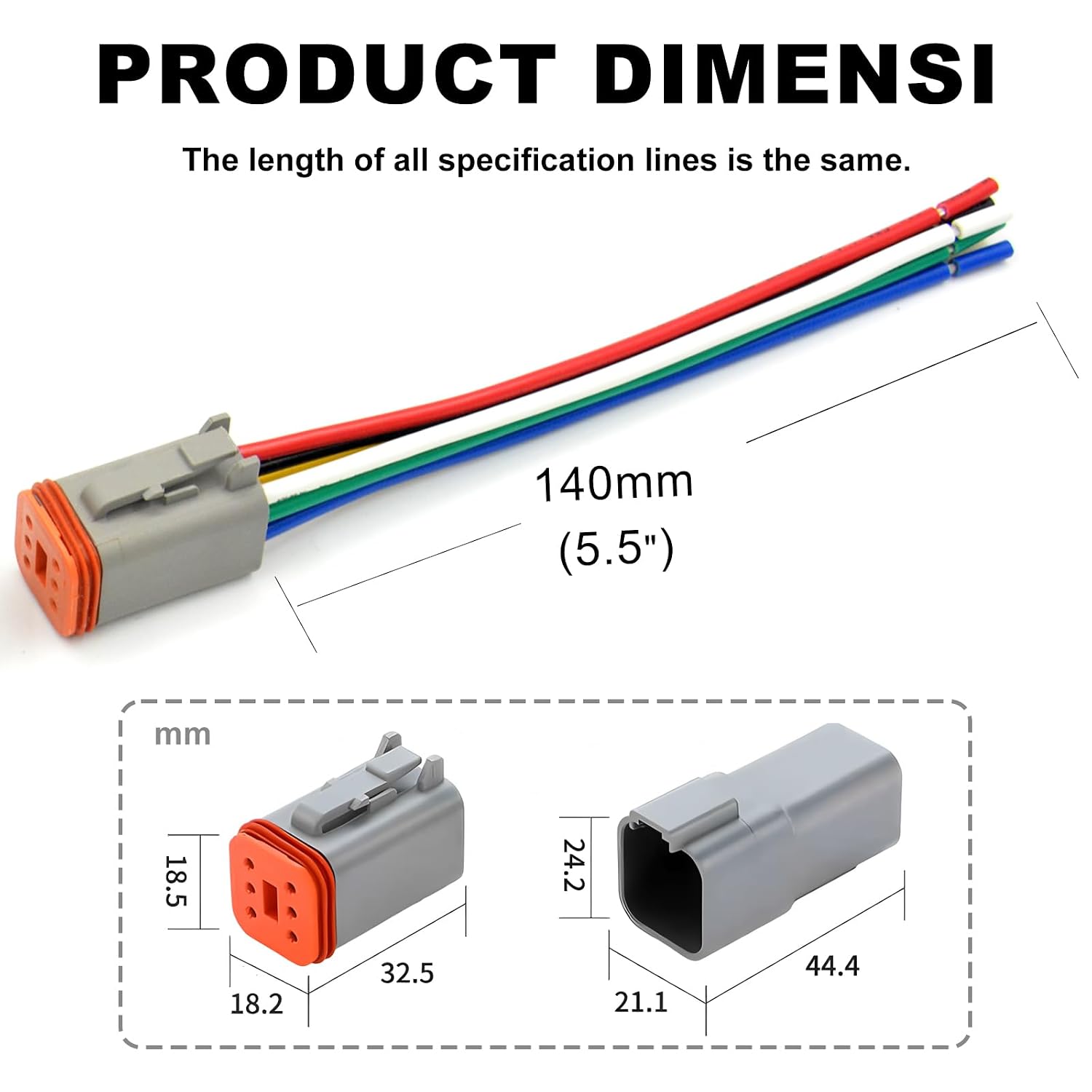 Deutsch DT 6 Pin Connector, 6 Way DT Automotive Waterproof Electrical Connector Male Female Plug Wiring Harness with 16AWG Cable Wire,for Car,Truck,Boats,LED Work Light（2 Pairs