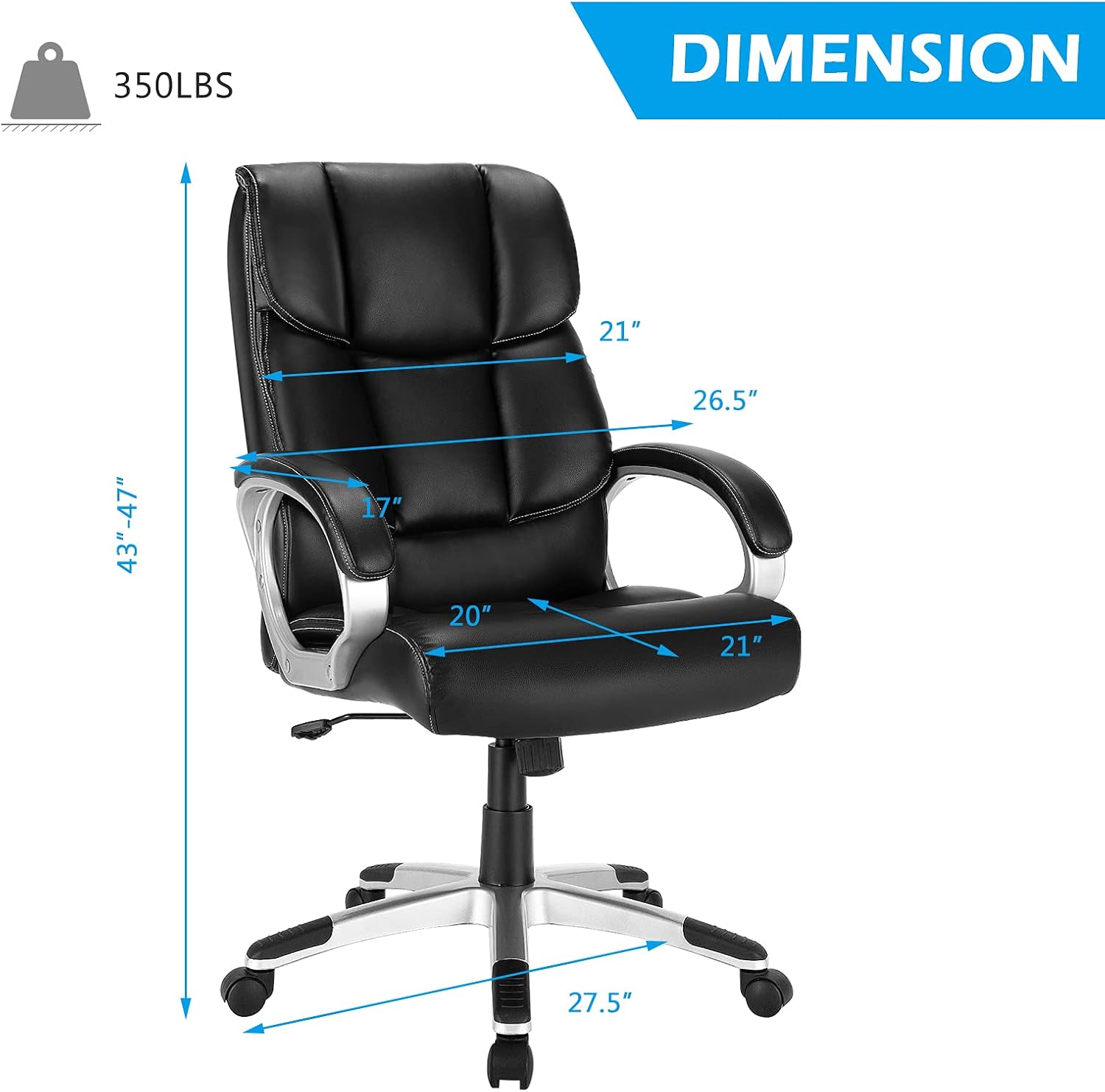 POWERSTONE Big & Tall Executive Office Chair High-Back Computer Desk Chair Leather Adjustable Swivel Chair with Armrest and Lumbar Support 350lbs