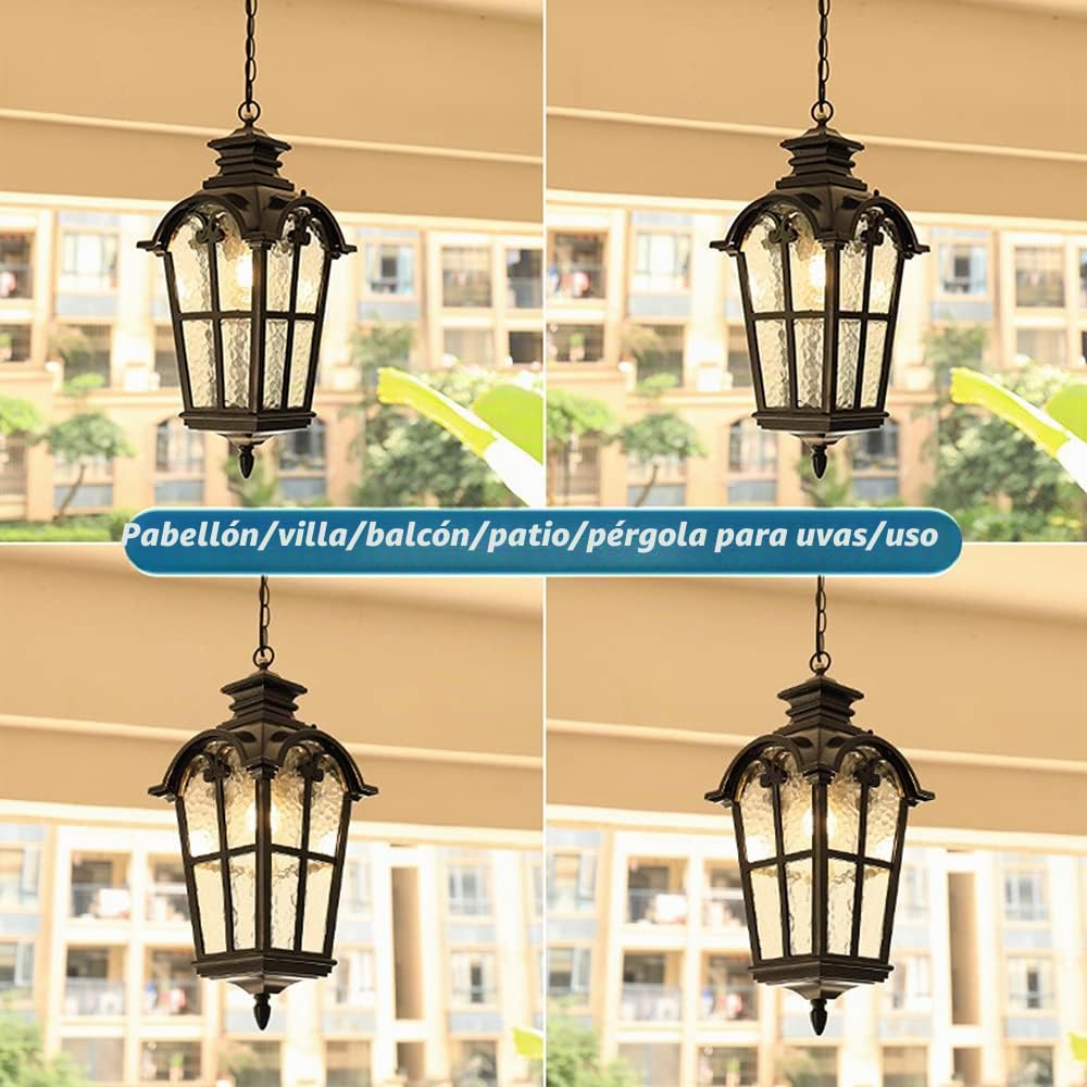 Lámpara colgante de exterior rústica en antigüedad, con cadenas de metal luces de techo de suspensión,E27 230V lámpara de techo iluminación de patio jardín porche corredor villa Gazebo luz 16 * 34 Cm