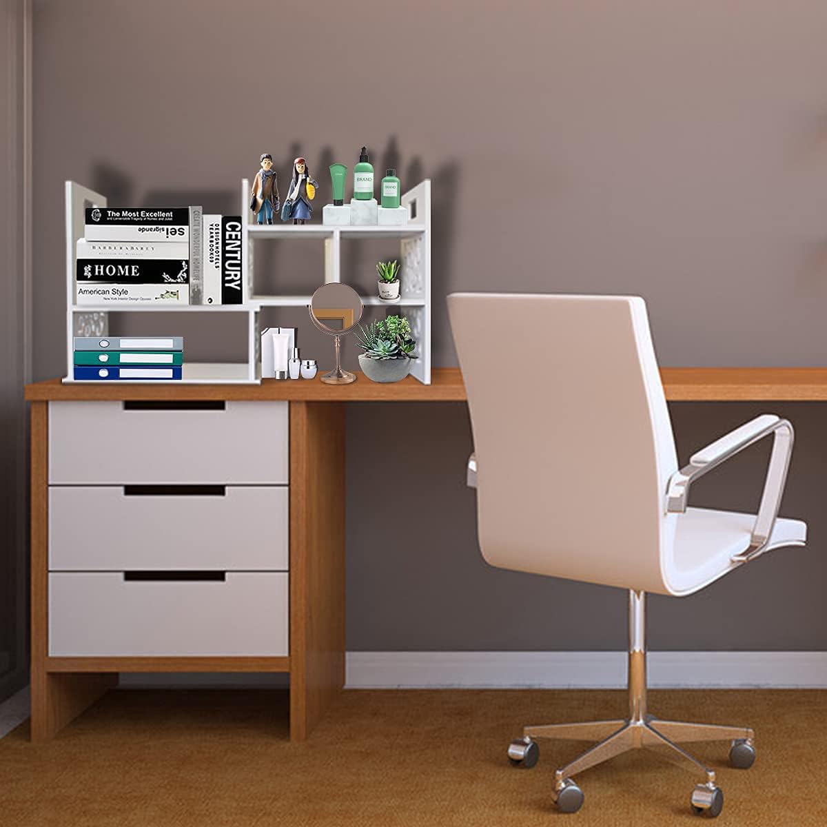 YGYQZ Office Desk Shelf Organizer and Accessories - Desktop Supplies Cute Dresser Top Adjustable Organization Storage Rack and Cubicle Decor Aesthetic Bookshelf for Women Man and Kids : Office Products