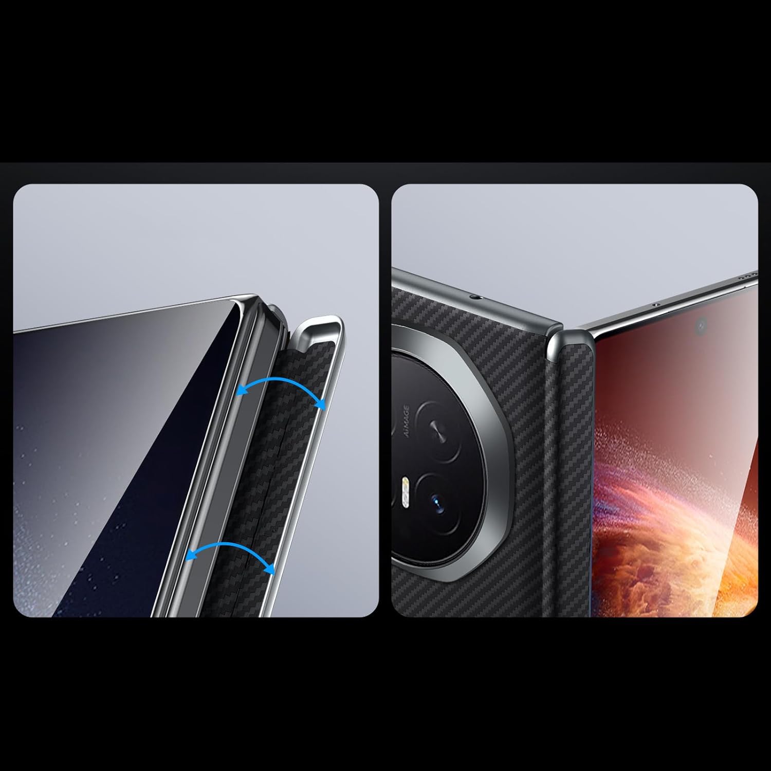 Leather Case for Honor Magic V6, Strong Magnetic Phone Back Cover, Carbon Fiber Texture Hinge Protection Shell(Purple)