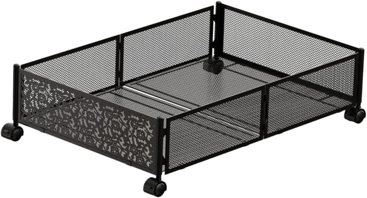 Large under Bed Storage Drawers with Folding Steel Frame, Black Patterned Flat Design, Space-saving Organizer for Small Bedrooms and Bedroom Clothing Storage
