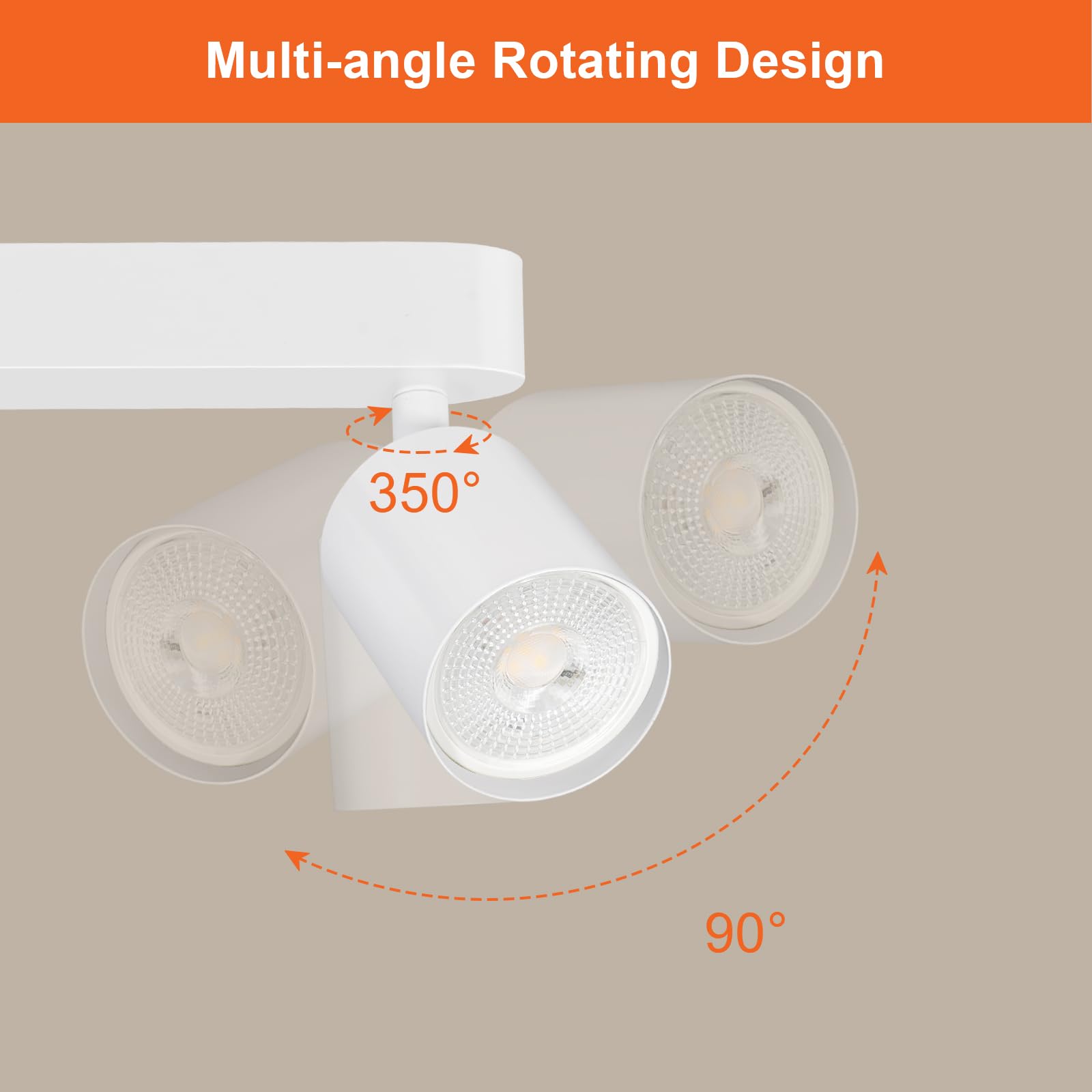Ketom GU10 Lámpara de Techo con 3 Focos, Focos de Techo Ajustables y Giratorios, Blanco Apliques Techo Interior Orientable, Modernas Focos para el Techo para Cocina, Salon, Dormitorio, Sin Bombilla