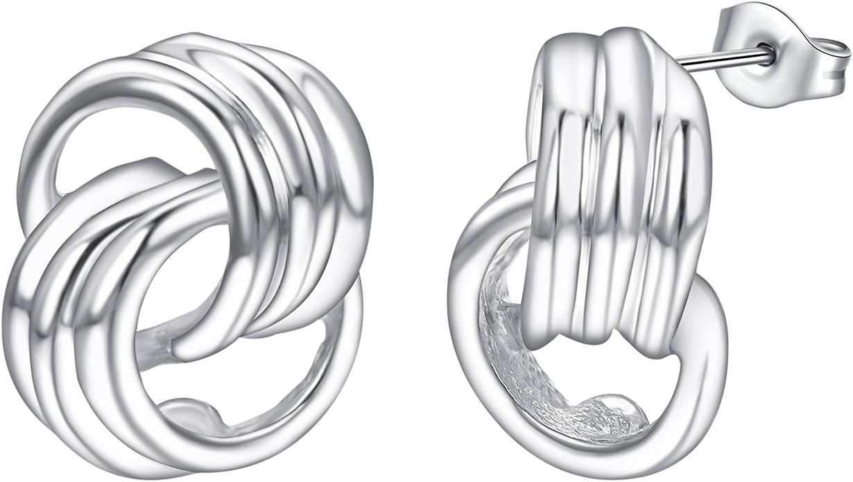 Love Knot Mixed Metal Stud Earrings for Women Chunky Gold and Chunky Silver Earrings 18K Gold Plated Silver Plated Jewelry Gifts