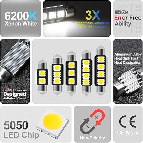 Miniatura 8 de Kit de 11 bombillas LED blancas para Dodge Journey 2009 2010 2011 2012 2013 2014 2015 2016 2017 2018 2019 2020 cúpula de mapa luces interiores