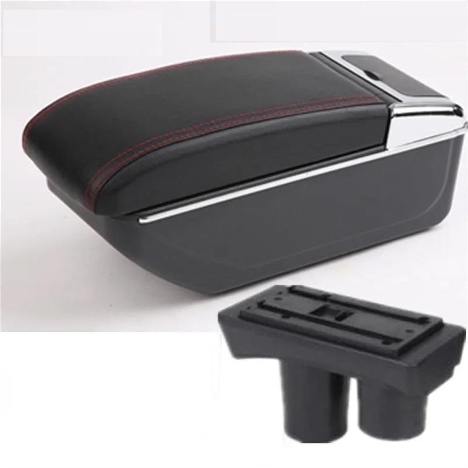 NMJLQW Storage Rack Car Armrest Box Storage Box Interior Dedicated Retrofit Part Car Accessories For Citroen C2 C3(B1 red line NO USB)