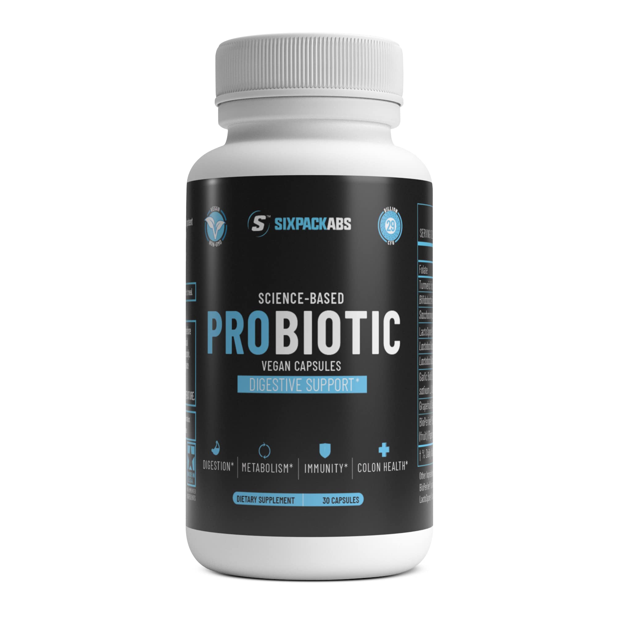 Sixpack Abs Probiotics for Digestive Health, Science-Based Gut Health Supplement for Better Digestion and Healthy Immune System, 30 Capsules