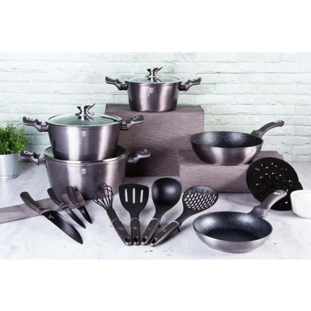 Berlingerhaus Ustensiles de cuisine avec support mural 7 pièces en carbone pour ligne BH-6330