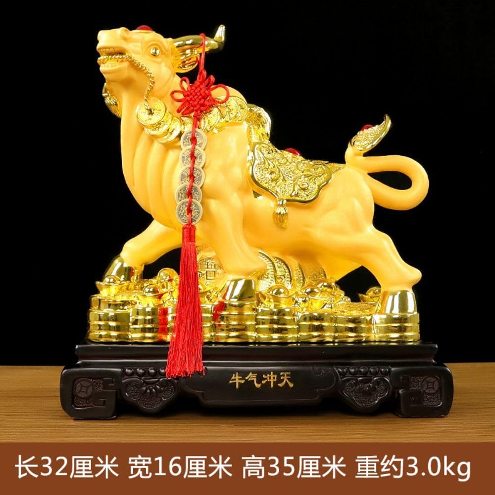 金色牛摆件办公室老板桌书房摆设客厅 Living Room Office Bedroom Ornaments 酒柜电视柜玄关中式装饰品 - U746