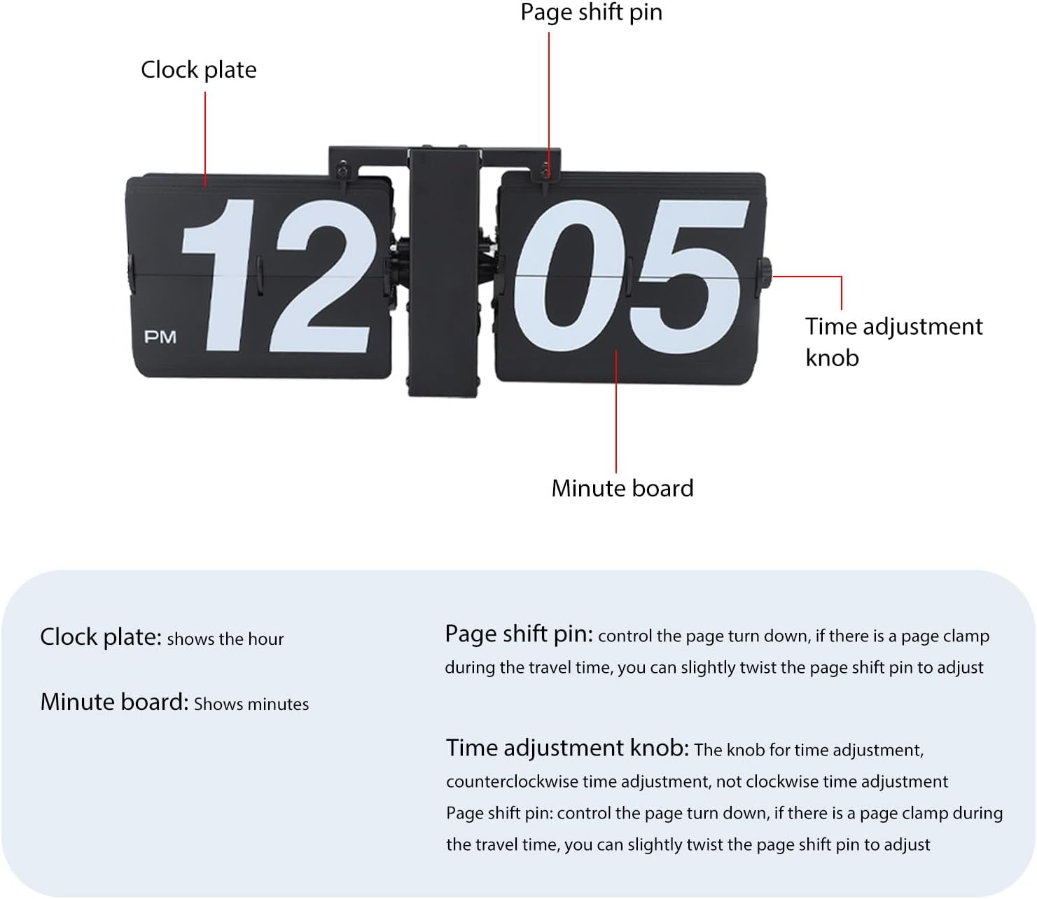 Flip Clock,Retro Clock,Retro Mechanical Digital Flip Clock Stainless Steel PVC Battery Powered Automatic Desk Clock Living Room Bedroom Office (All Black)
