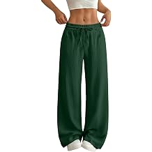 Summer Wide Leg Pants for Women Cotton Linen Drawstring Loose Fit Palazzo Trousers with Pockets Travel Casual Wear