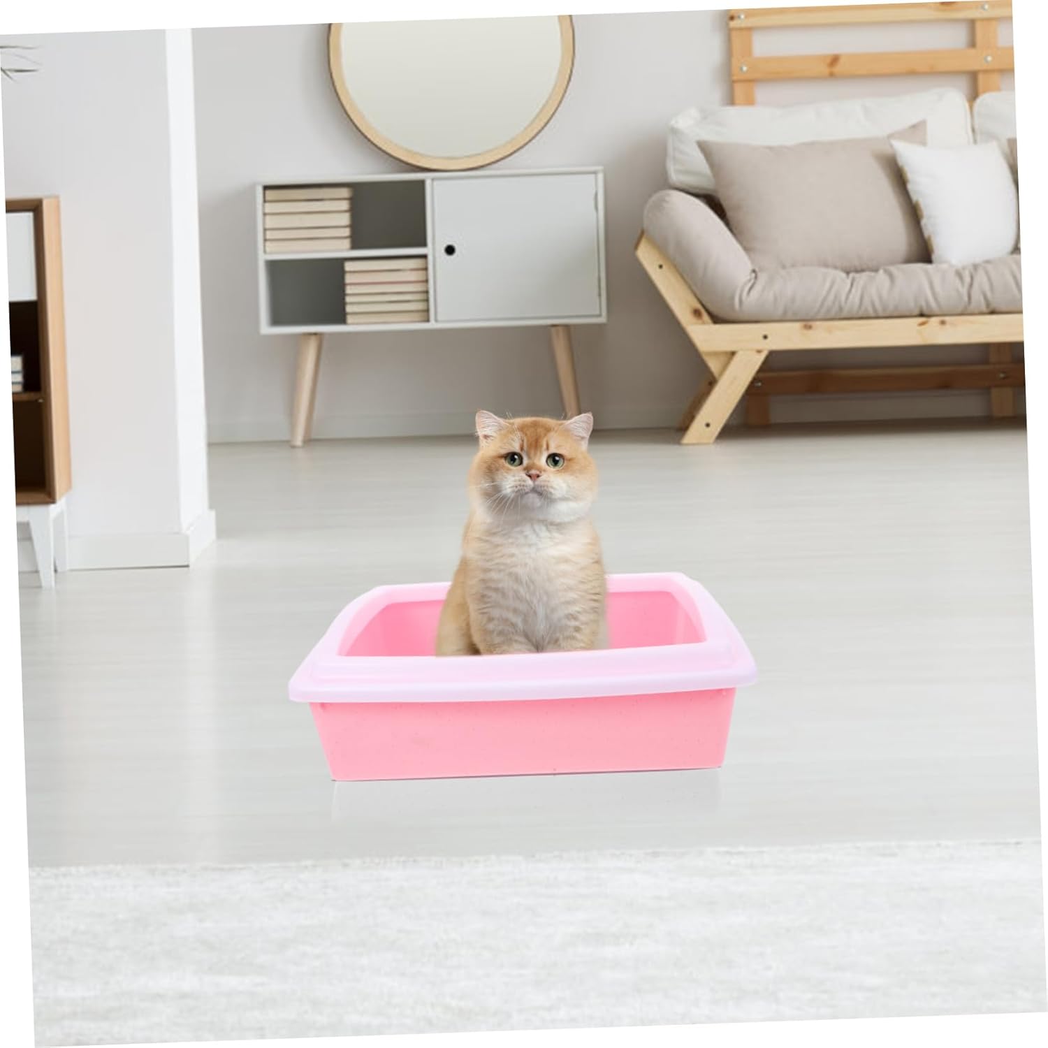 Cat Litter Box with Semi-Enclosed Design Plastic Potty Tray for Kittens and Adult Cats Easy Litter Pan with Scoop for Indoor Use