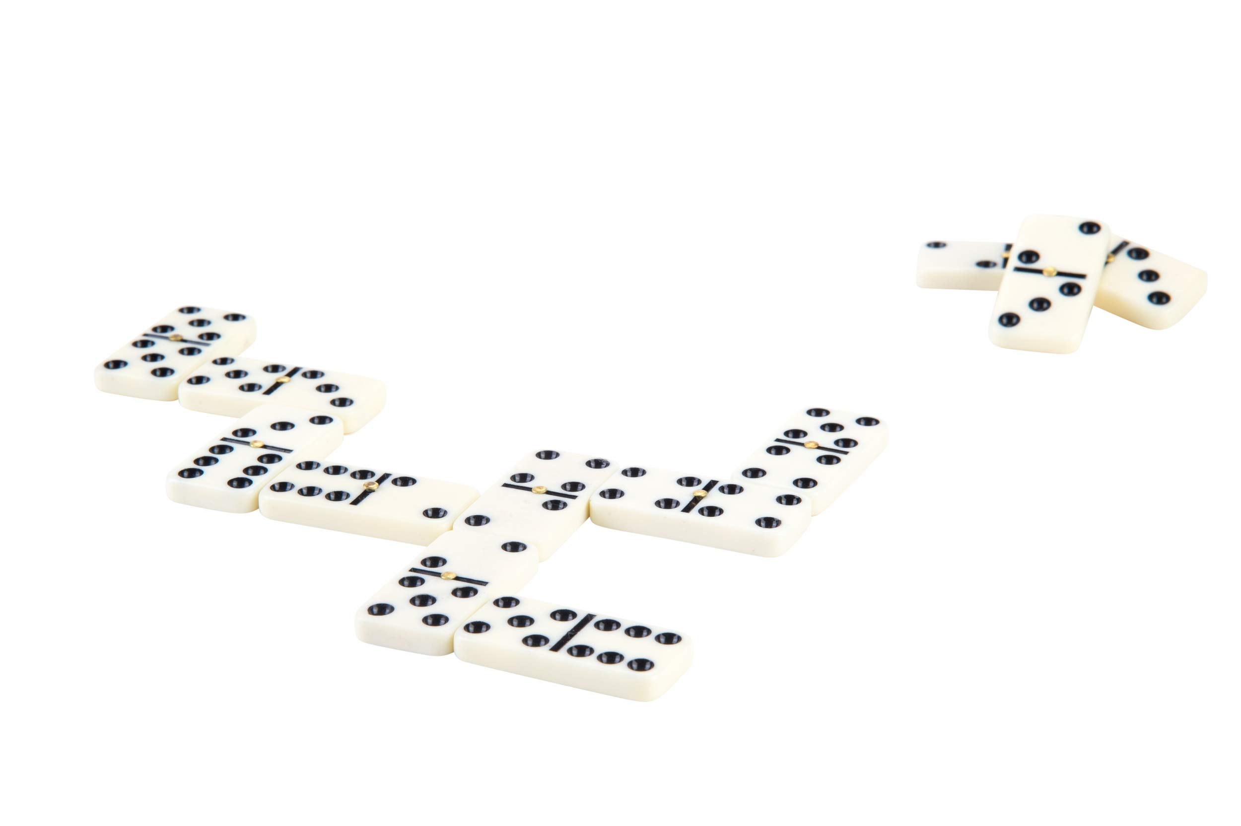 Jeu De Dominos Double 6 En Bois – 28 Pièces Avec Points Convexes Et Rivets Dorés – Boîte à Tiroir – 2 à 4 Joueurs