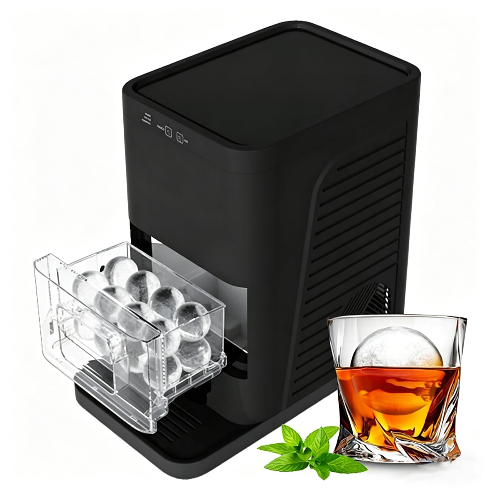 Transparente Eiskugel-Maschine, 5,1 cm, kugelförmige Whiskey-Eismaschine mit automatischer Selbstreinigung, kristallklares Eis und 2 Stück in 55 Minuten, verbesserte Isolierung für Cocktails