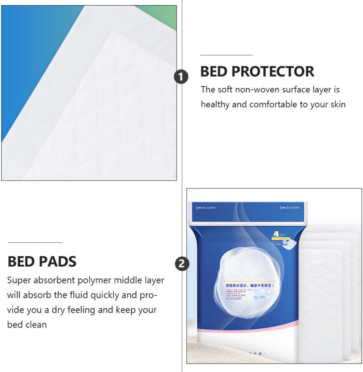 Disposable Adult Bed Protector Pads, Super Absorbent Non-Woven Fabric and Pe Material, Keeps Bed Clean, 4pcs Pack for Women and Adults, for Incontinence and Nursing Care