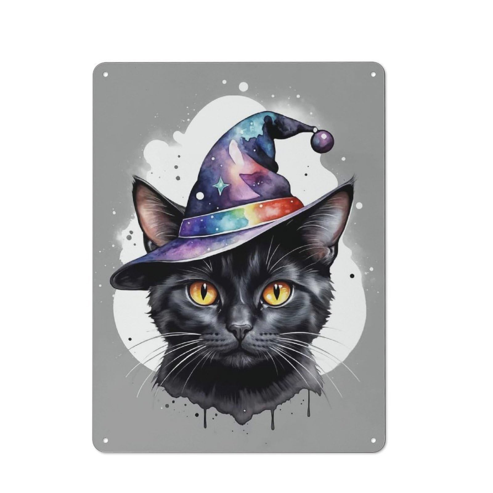 Junmoney Black Cat Wizard 40X30cm Retro Metal Plaque With For Garage Or Workshop, Housewarming Present For People Styling Garage And Workshop