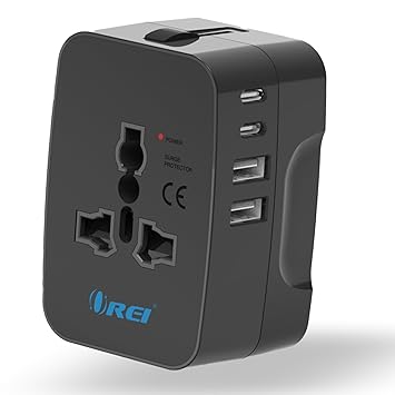 Orei 5 in 1 Universal Travel Adapter with Type C - International Travel Adapter - 2X USB-A and 2X USB-C (3.4A) - Universal Socket for USA, UK, Europe & More CE, FCC Certified - 3 Year Warranty