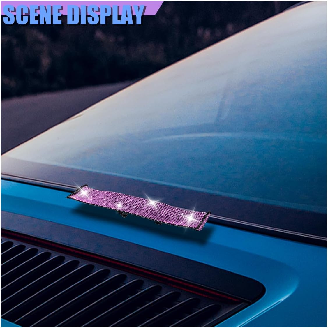 Bling Car Mini Spoiler Wing, 6.88" Stylish Rhinestone Car Rear Tail Wing Without Perforation, Universal Self-Adhesive Auto Exterior Decoration for Most Cars (Pink)