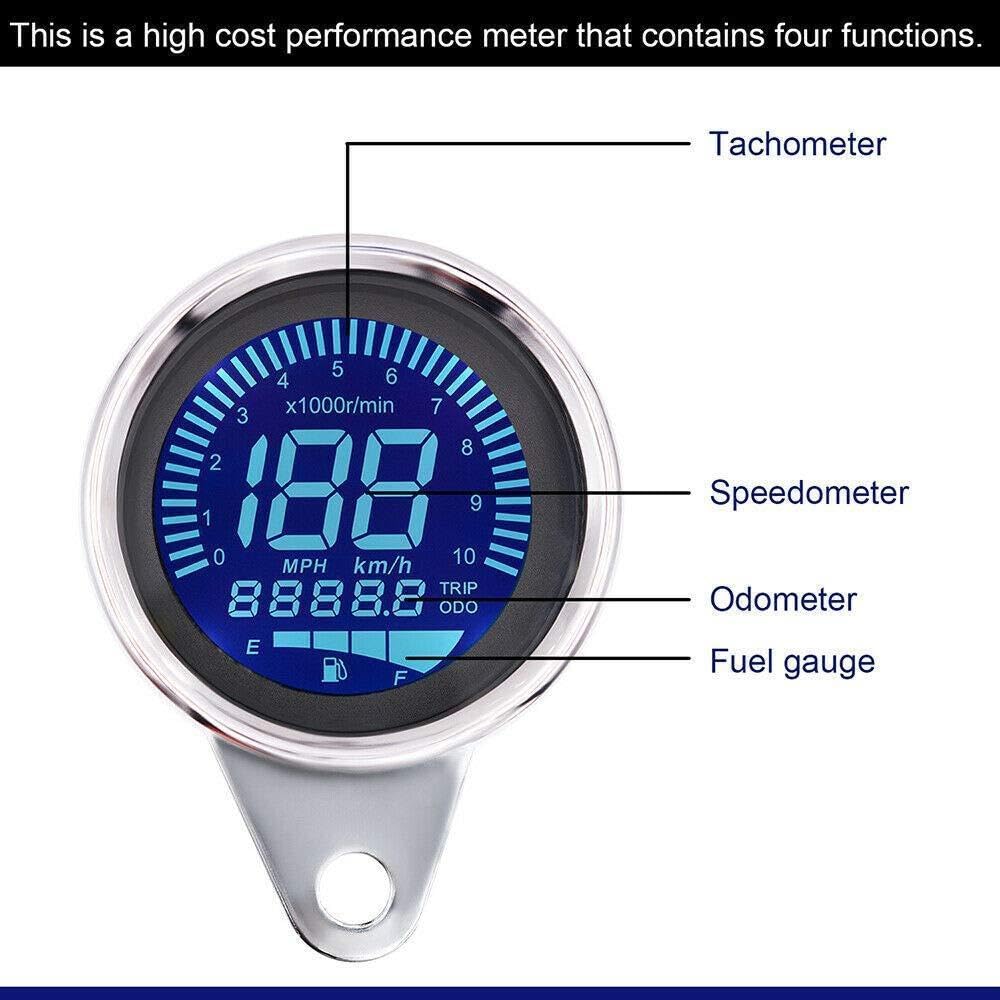 Riloer 12V compteur de vitesse moto universel tachymètre multifonction odomètre jauge de carburant avec 7 couleurs de fond