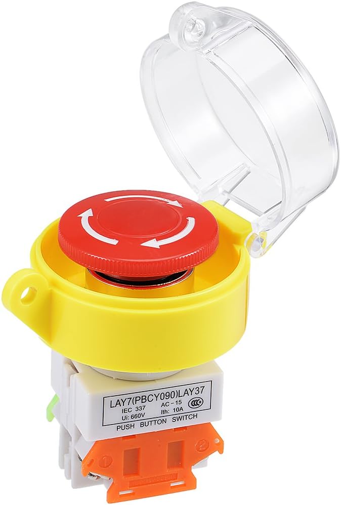 Sourcingmap 22mm Mounting Hole Latching Emergency Stop Push Button Switch Red with Waterproof Cover 1NO 1NC