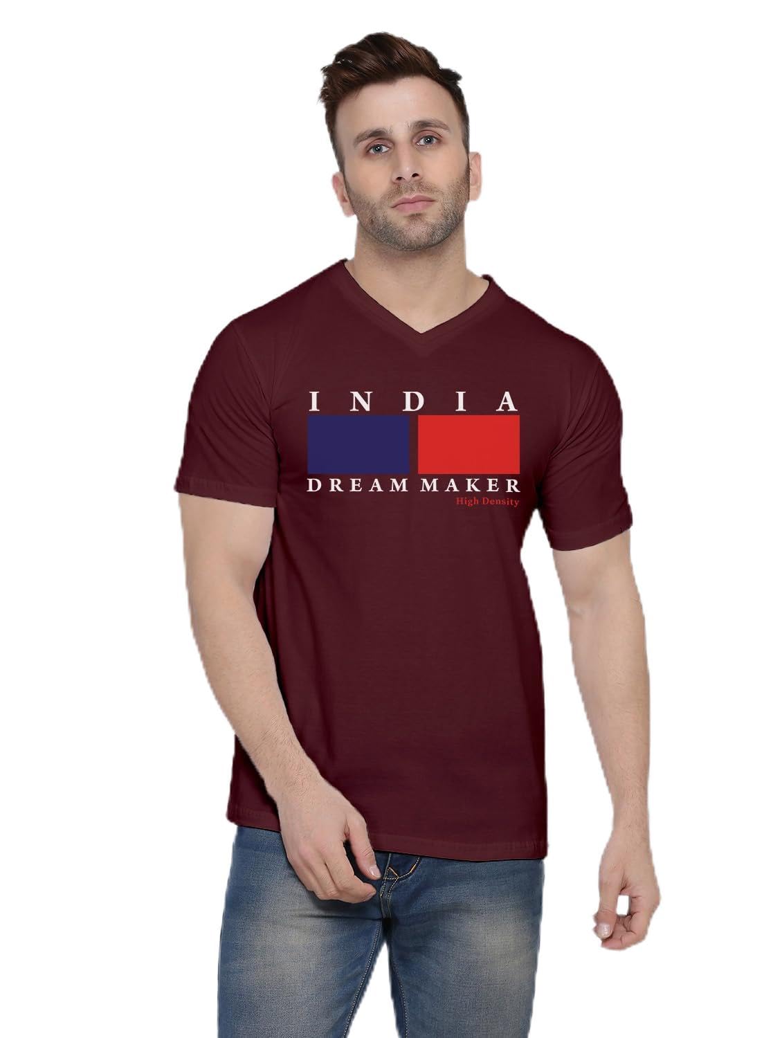 cotton high density Men's Cotton V-Neck T-Shirt – Graphic Chest Print | Stylish Cotton Casual Wear-picture-36