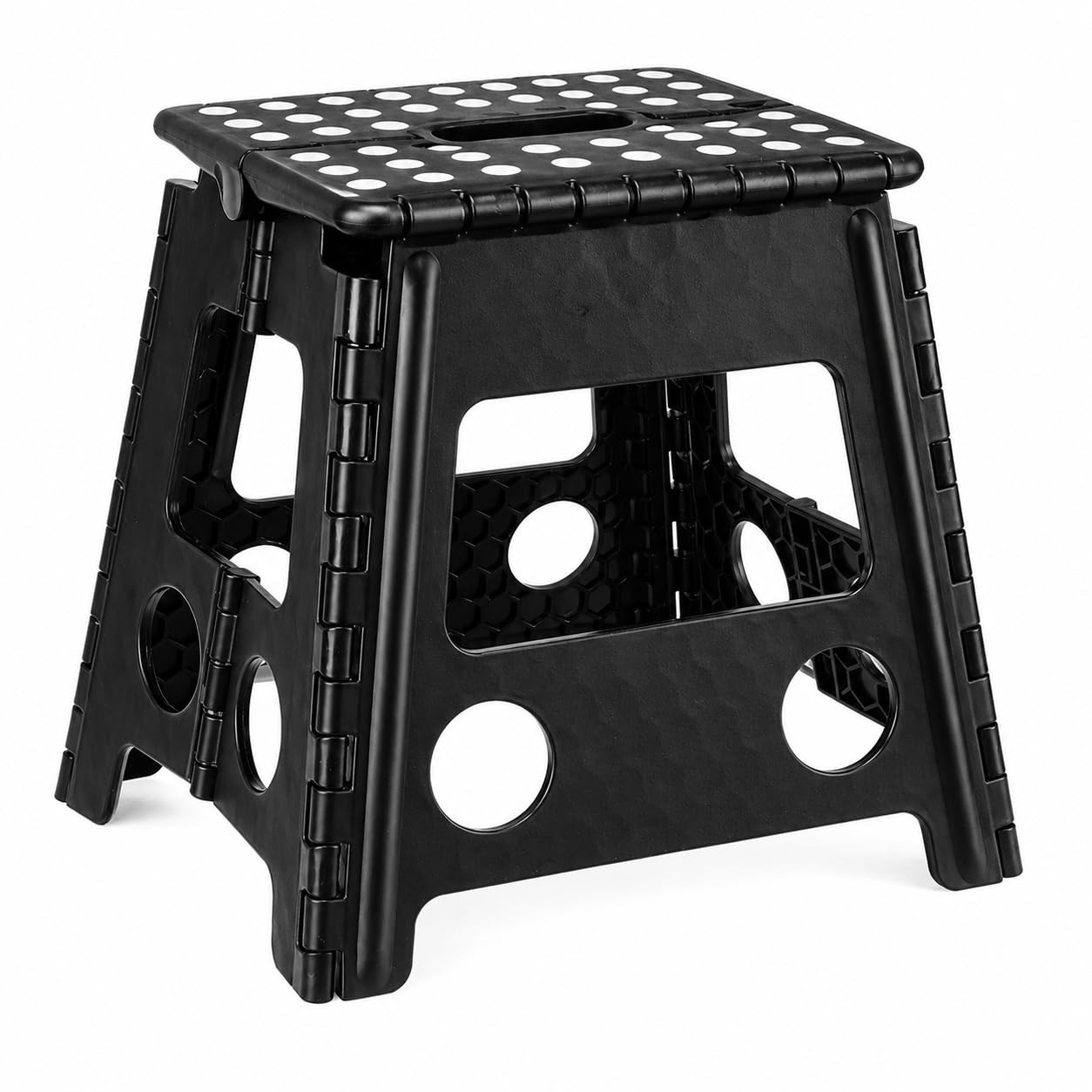 Taburete Plegable Cocina y baño 39 cm Antideslizante y Resistente, Escalon portatil XXL Negro, Escalera compacta para Acceder a armarios Altos, Ligero, Seguro y fácil de Guardar