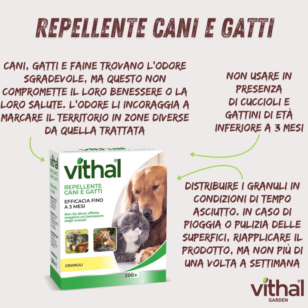 VITHAL Repellente Cane e Gatto in Granuli 200gr - Protezione Superfici e Ambienti Interni e Esterni, Fino a 3 Mesi