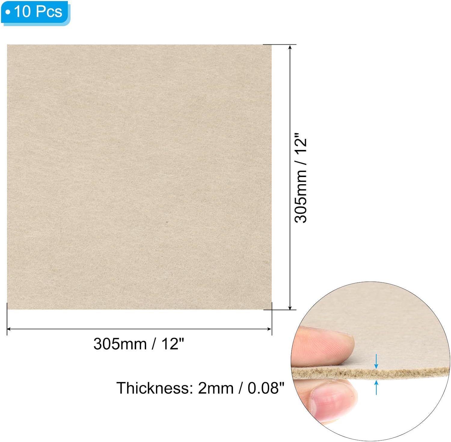 PATIKIL 12x12 Inch Lamp Base Felt, 10Pack 2mm Thickness Square Felt Furniture Pad Soft Adhesive Non-Slip Anti-Scratch Backed Felt for Lamp Furniture DIY Craft, Beige