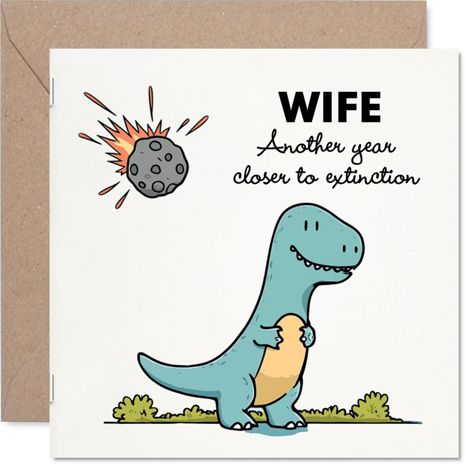 Funny Wife Birthday Card - Closer To Extinction - Cheeky Happy Birthday Card for Wife from Husband Partner, 145mm Joke Humour Bday Greeting Cards