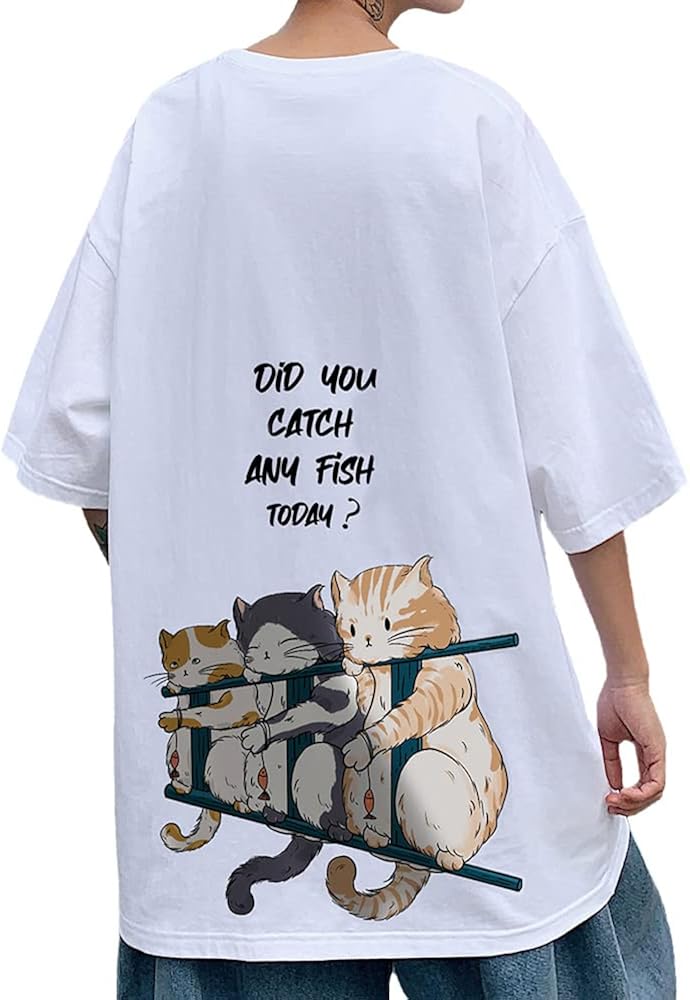 夏服 メンズ Tシャツ 半袖 大きい サイズ コットン ゆったり ネコ 猫 柄 シンプル おもしろ プリント かっこいい めんず オシャレ バック ストリート かわいい レディース 贈与